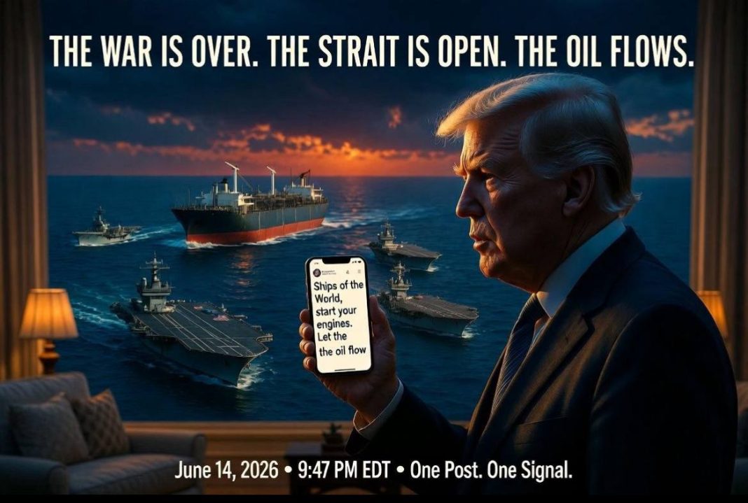 At 9:47 PM Eastern on June 14, 2026 — his 80th Birthday —Trump Posted Six Sentences that Ended a War, Reopened the Most Important Shipping Lane on Earth, and Collapsed the Price of Oil in Under Four Minutes